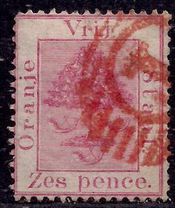 Orange Free State South Africa 1868 - 94 QV 6d Rose used SG 5 ( H896 )