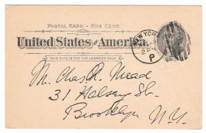 Sc UX12 New York 1896 Duplex Station P Cancel Postal Stationary Card