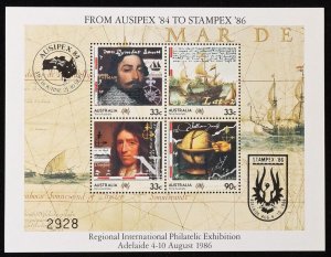 AUSTRALIA 1985 Navigators $1.89 M/Sheet From Ausipex 84 to Stampex 86 MNH **.