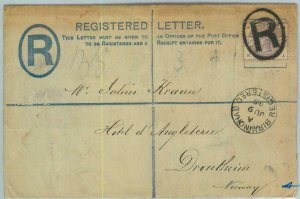 BK0851 - GB - POSTAL HISTORY - REGISTERED STATIONERY COVER to NORWAY  1885