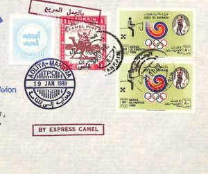 Gulf States BAHRAIN Cover *EXPRESS CAMEL* ADLIYA TPO 1989 AMNESTY Label YC365