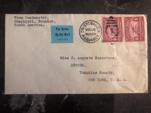 1929 Guayaquil Ecuador First Flight cover FFC to New York USA Via Canal Zone