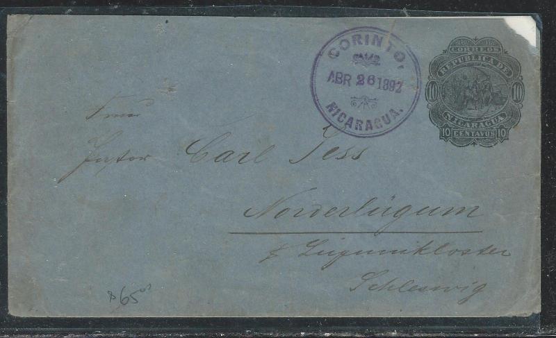 NICARAGUA  (PP2706B) 1892 10C PSE CORINTO TO GERMANY