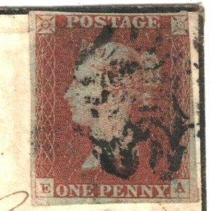 GB NOTTS Cover 1d Red *Mansfield* MX Maltese Cross 1843 Bolton {samwells}NN14