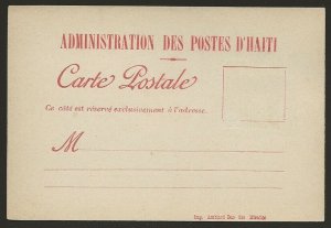 Haiti 1891 Postal Stationery Form Card H&G #12 VF Unused-