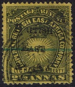 BRITISH EAST AFRICA 1895 LIGHT AND LIBERTY OVERPRINTED 2½A USED