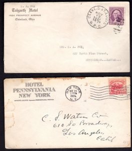 US 1920's TWO HOTEL COVERS HOTEL PENNSYLVANIA, N.Y. & CALGARY HOTEL CLEVELAND