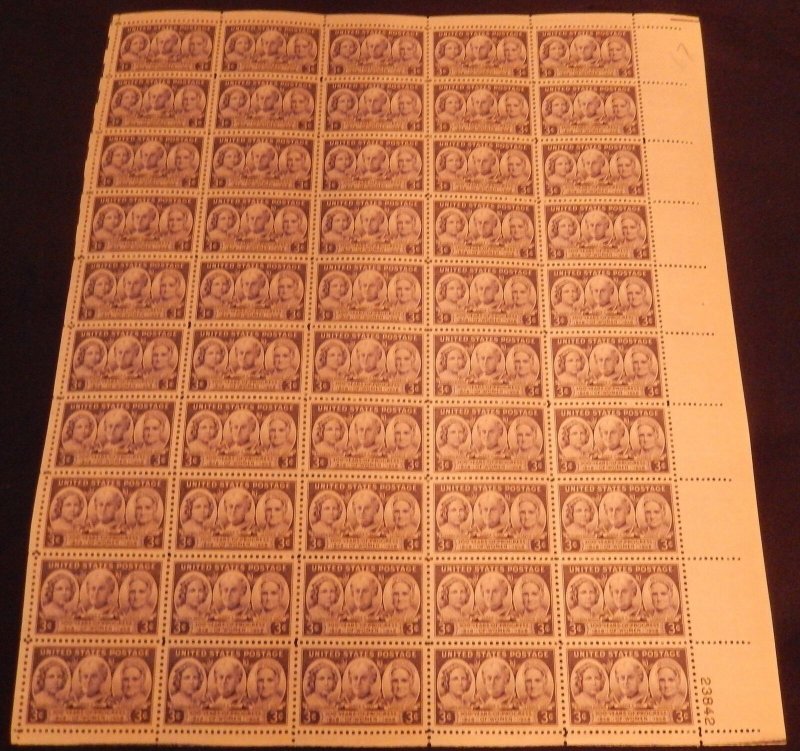 MALACK 959 3c Progress of Women, Full Sheet, F/VF OG..MORE.. sheet959