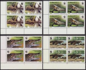 Caribic WWF Crocodile 4 Corner Blocks with margins 2003 MNH SC#4342-4345