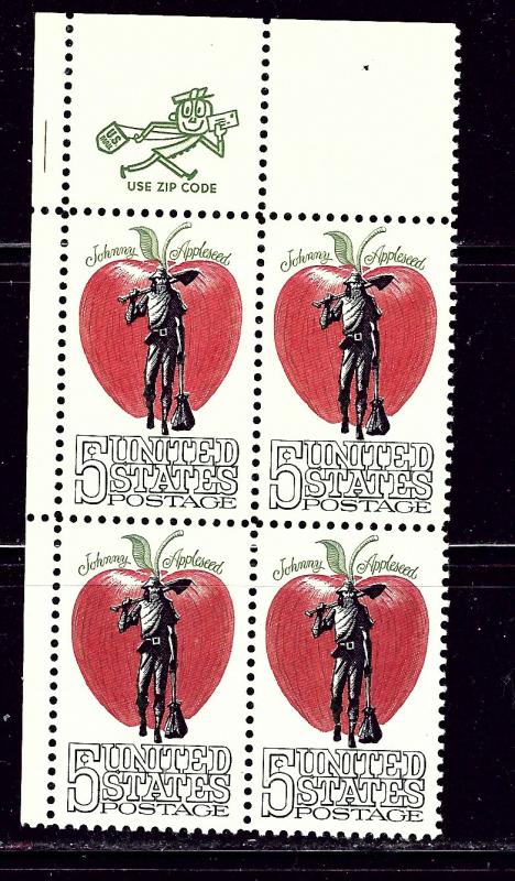 U.S. 1317 MNH 1966 Johnny Appleseed Zip Code Block