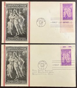 895 2 Fidelity Stamp Co cachets Pan American Union 50th Anniversary FDCs 1940