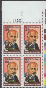 1992 W.E.B. Du Bois Black Heritage Plate Block Of 4 29c Stamps, Sc#2617, MNH, OG