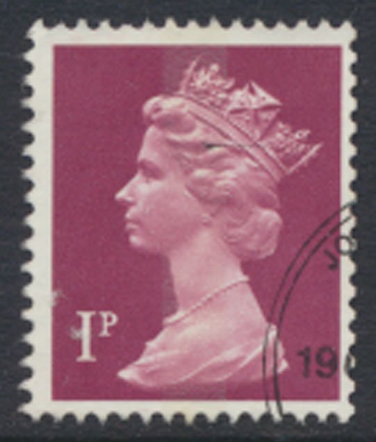 GB  Machin 1p X845  1 Center Phosphor band  Used  SC#  MH23 see scan and details