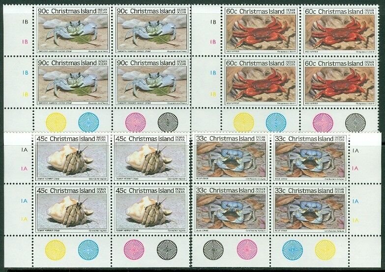 EDW1949SELL : CHRISTMAS ISLAND 1985 Sc #162-73 Shellfish Blks of 4 VFMNH Cat $97