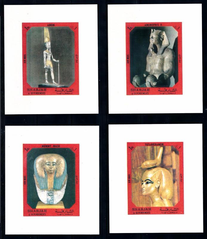 [68845] Sharjah 1972 Egyptian Sculptures 4 Imperf. Sheets MNH