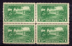 US:1925 1c LEXINGTON CONCORD (617) blk of 4 Post office fresh MNH. SUPERB $10.++