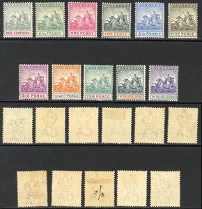 Barbados SG105/15 1892 Set of 11 wmk Crown CA M/M (8d hinge remainder)