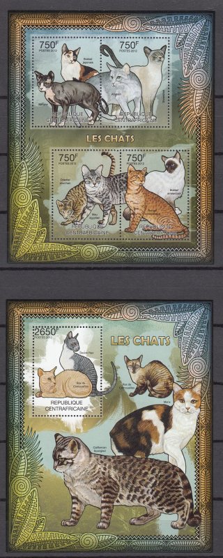 Z2972  2012 central africa republic set of 2 s/s mnh cats #