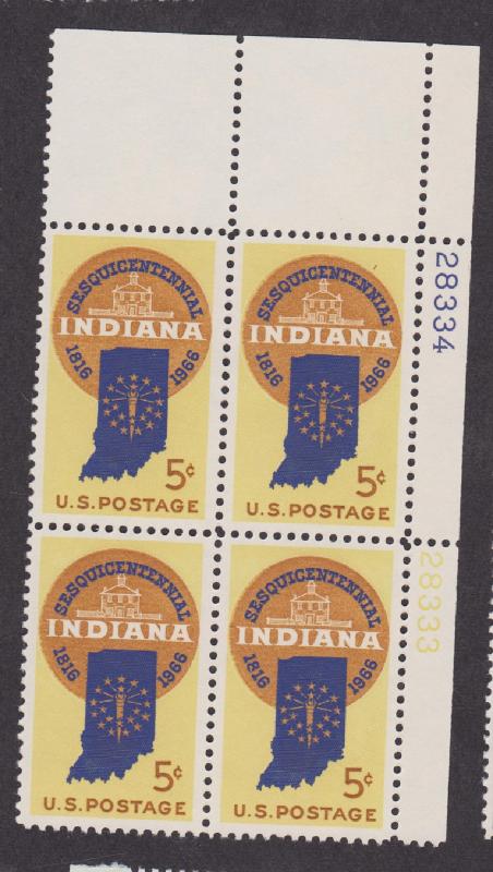 1308 Indiana MNH Plate Block UR