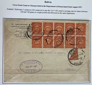1927 Uyuni Bolivia Commercial Bisect Stamp Cover To Mining Company Chocaya