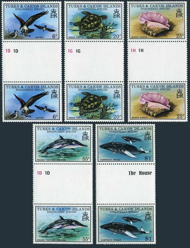 Turks & Caicos 380-384 gutter,MNH.Michel 425-429. Osprey,Turtle,Shell,Dolphin,