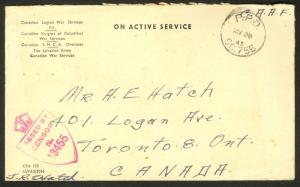 CANADA 1945 OCCUPATION OF GERMANY FPO SC. 756 Censored OAS CC Cover