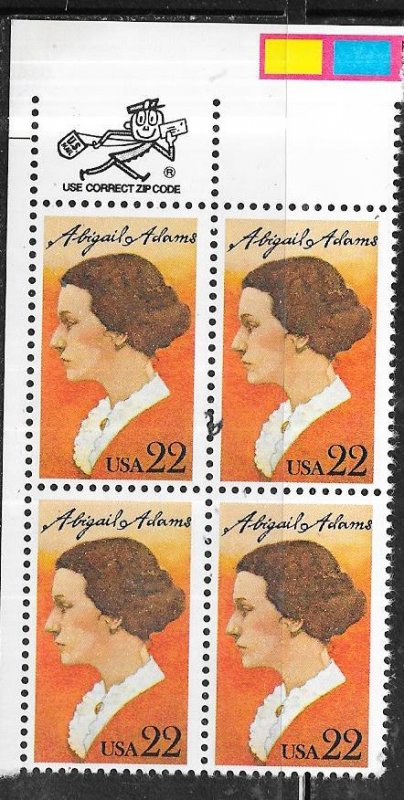 US #2146 22c Abigail Adams ZIP block of 4 (MNH) CV $2.10