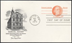 SC#UX66 8¢ Samuel Adams: Patriot Postal Card FDC: Artmaster (1973) Unaddressed