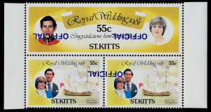 St Kitts O25-6 Tryptych MNH Royal Wedding, Ship, Inverted o/p