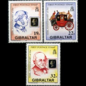 GIBRALTAR 1990 - Scott# 570-2 Penny Black 150th Set of 3 NH