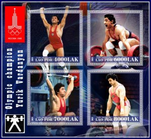 Stamps. Olympic champion Weightlifting 2021 year 1+1 sheets perf Laos
