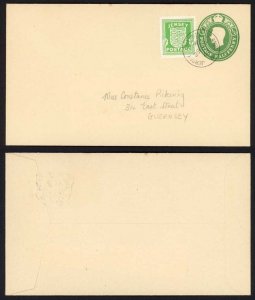 KGVI 1 1/2d  Postal Stationery uprated wityh 1/2d Jersey Arms on the 29 Jan 1942