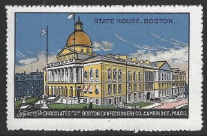 State House, Boston, Sparrow's Chocolates, Cambridge, Mass., Early Poster Stamp