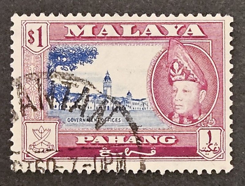 Malaysia - Pahang 1957 SG84 used $1 Malayan motifs  series