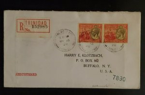 1928 Port of Spain Trinidad to Buffalo New York Registered Stamped Cover