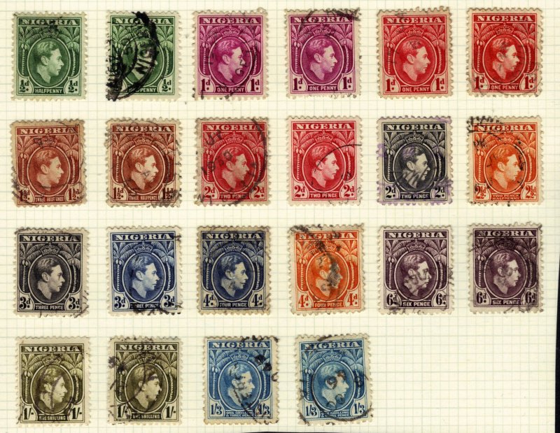 Nigeria 1938 – 51 KGV1 22 x various used stamps SG 49 – 57 ( E340 )