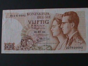 ​BELGIUM-1966 NATIONAL BANK-50 FRANCS-LT.CIRULATED NOTE-VF-58 YEARS OLD