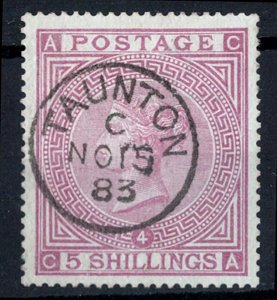 GB 1867 5s plate 4 on blued sg130 superb used - a gem cat £4000