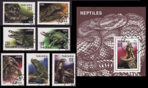 Tanzania Reptiles 7v+MS 1993 CTO SC#1128-1135 SG#1528-MS1535