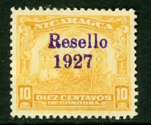 Nicaragua 1927 Cathedral Provisional 10¢ Yellow w/Ditto Ink OP Mint V220 ⭐