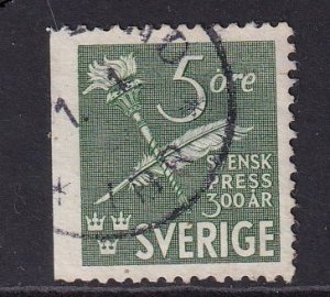 Sweden #362  used 1945 torch and pen   perf. 12 1/2   imperf. left  5o