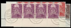 Luxembourg #329-331 Cat$141, 1957 United Europe, set of sheet margin strips o...