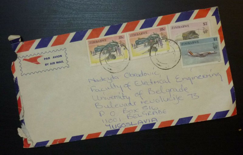 Zimbabwe Cover to Belgrade Serbia Yugoslavia - Airmail Africa Airplane AO32 