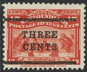 NEWFOUNDLAND 1920 THREE CENTS ON 15C 13.5MM SPACING