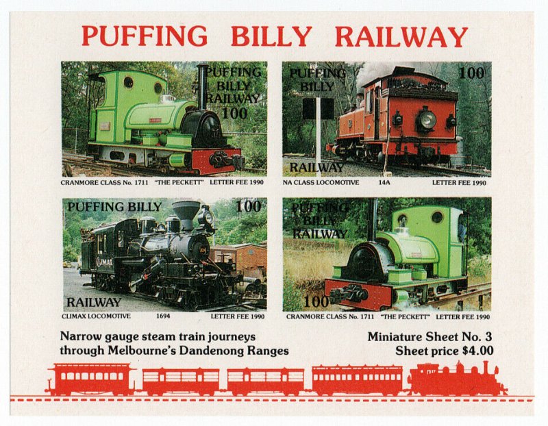 (I.B) Australia Cinderella : Local Railways Mini-Sheet (Puffing Billy)