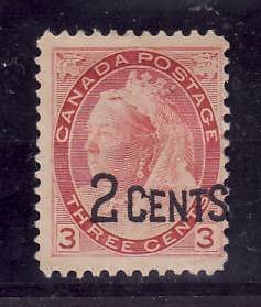 Canada-Sc#88-Unused 2c on 3c carmine [overprint shifted]-QV numeral-og-hinge rem