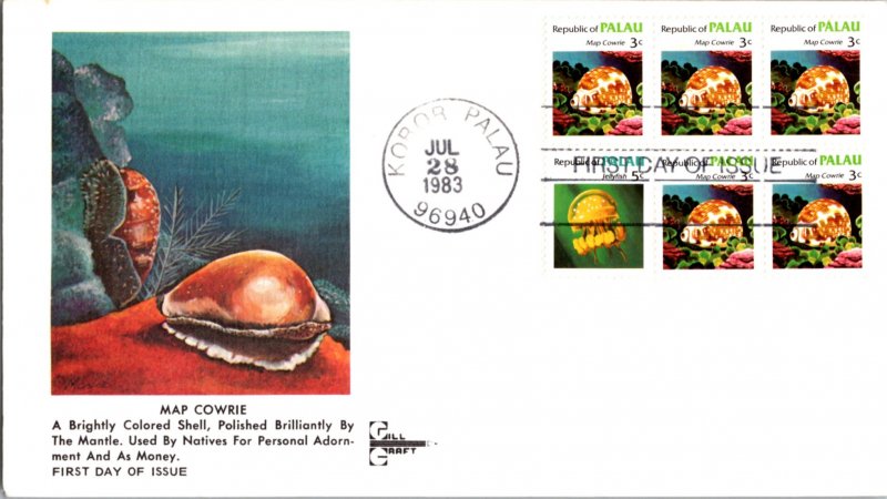 Palau, Worldwide First Day Cover, Marine Life, Seashells