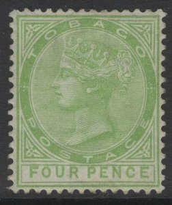 TOBAGO SG10 1880 4d YELLOW-GREEN MTD MINT REGUMMED