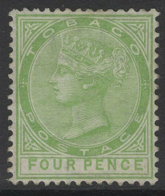 TOBAGO SG10 1880 4d YELLOW-GREEN MTD MINT REGUMMED