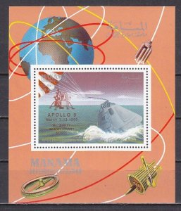 Manama, Mi cat. 211 A, BL I35 A. Apollo 9 o/print on Apollo s/sheet.